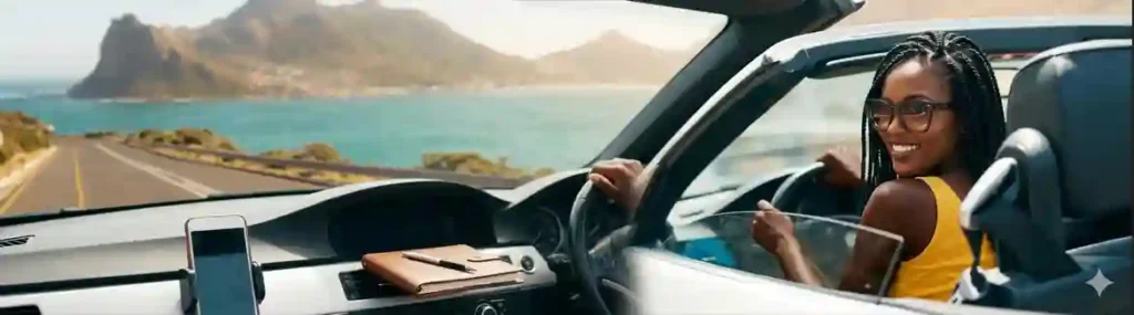 femme noire au volant de sa voiture